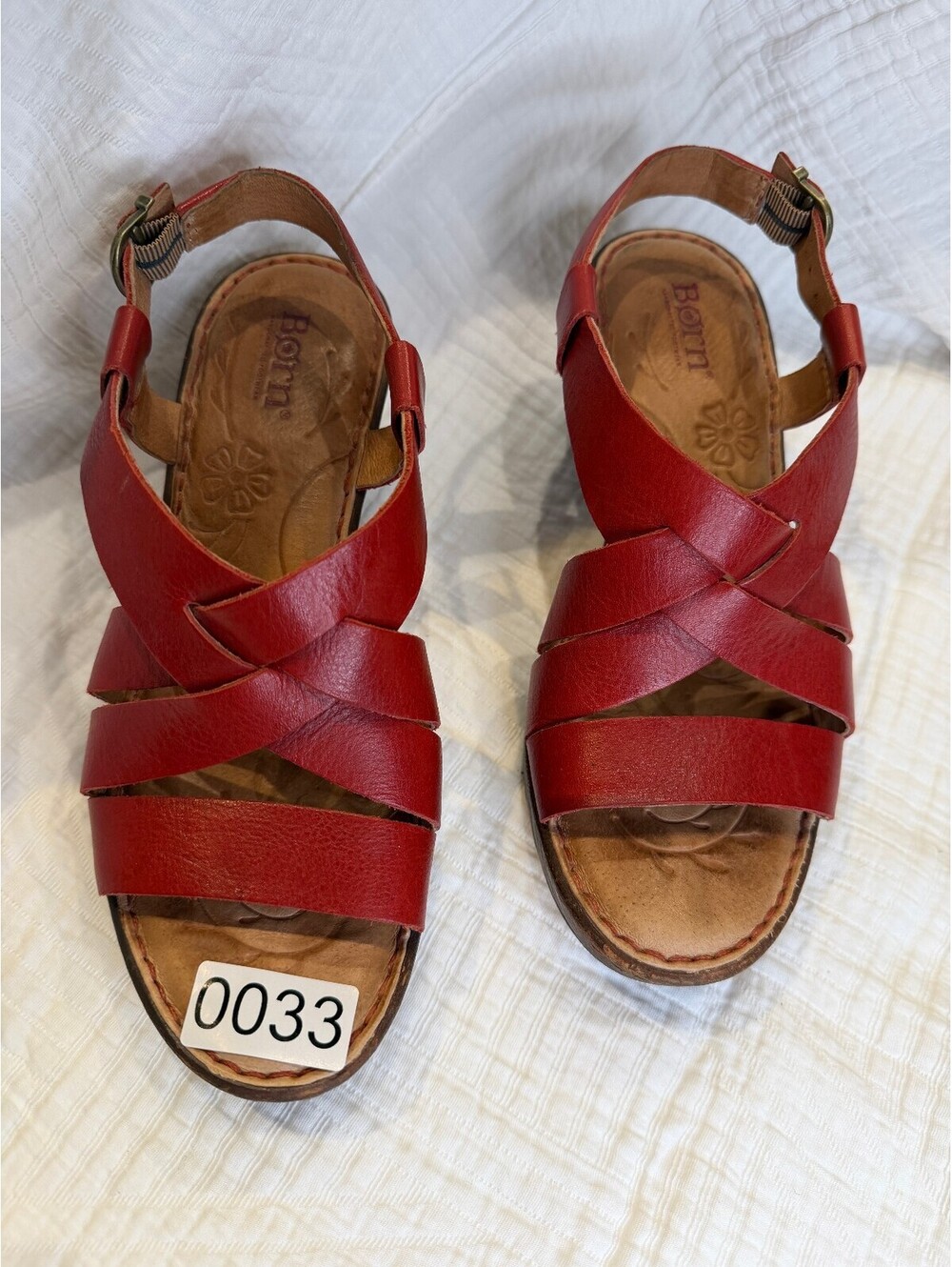 Born Women's Red Leather Strappy Slingback Sandals Size 8M